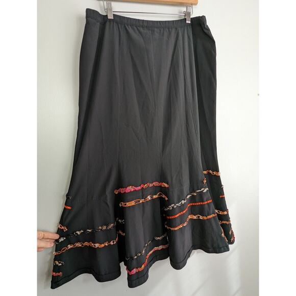 Vintage Y2K Maxi Skirt Flare Pull On Artsy Eclectic Black Orange Animal 16 - Picture 2 of 12